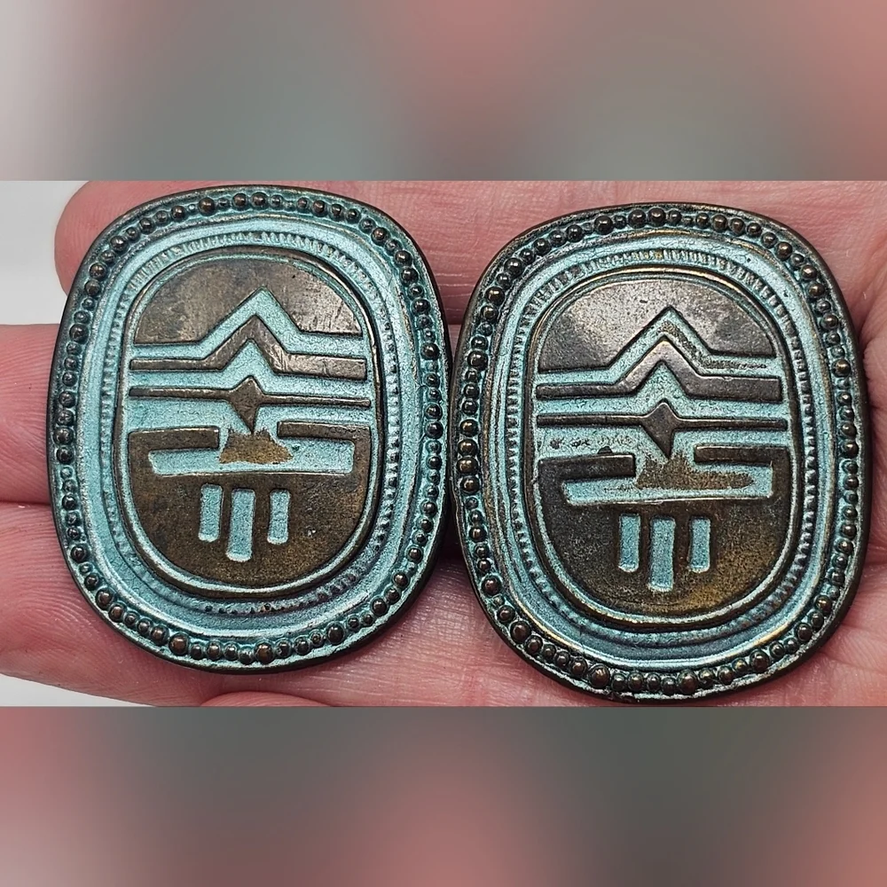 Vintage Laurel Burch Southwest Style Aztec Tribal Inspired Post Metal Earrings - Picture 3 of 7